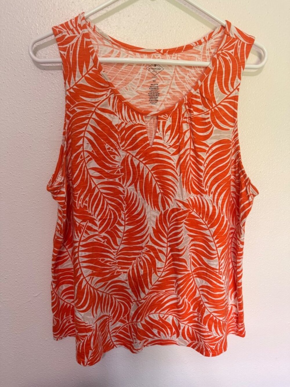 St John's Bay Tank Top White Orange Tropical Leaf Colorful Womans 0X